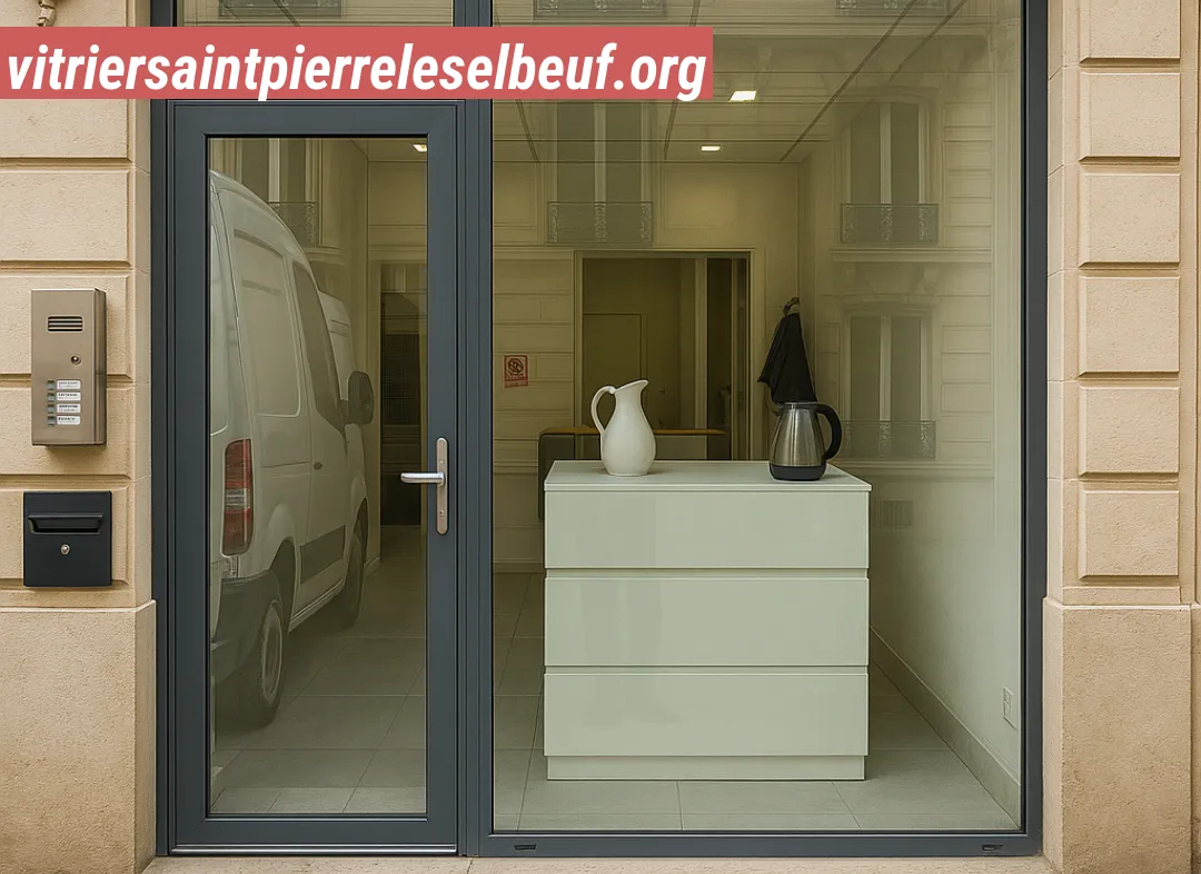 Façade vitrine de magasin en aluminium sur mesure à Saint-Pierre-lès-Elbeuf